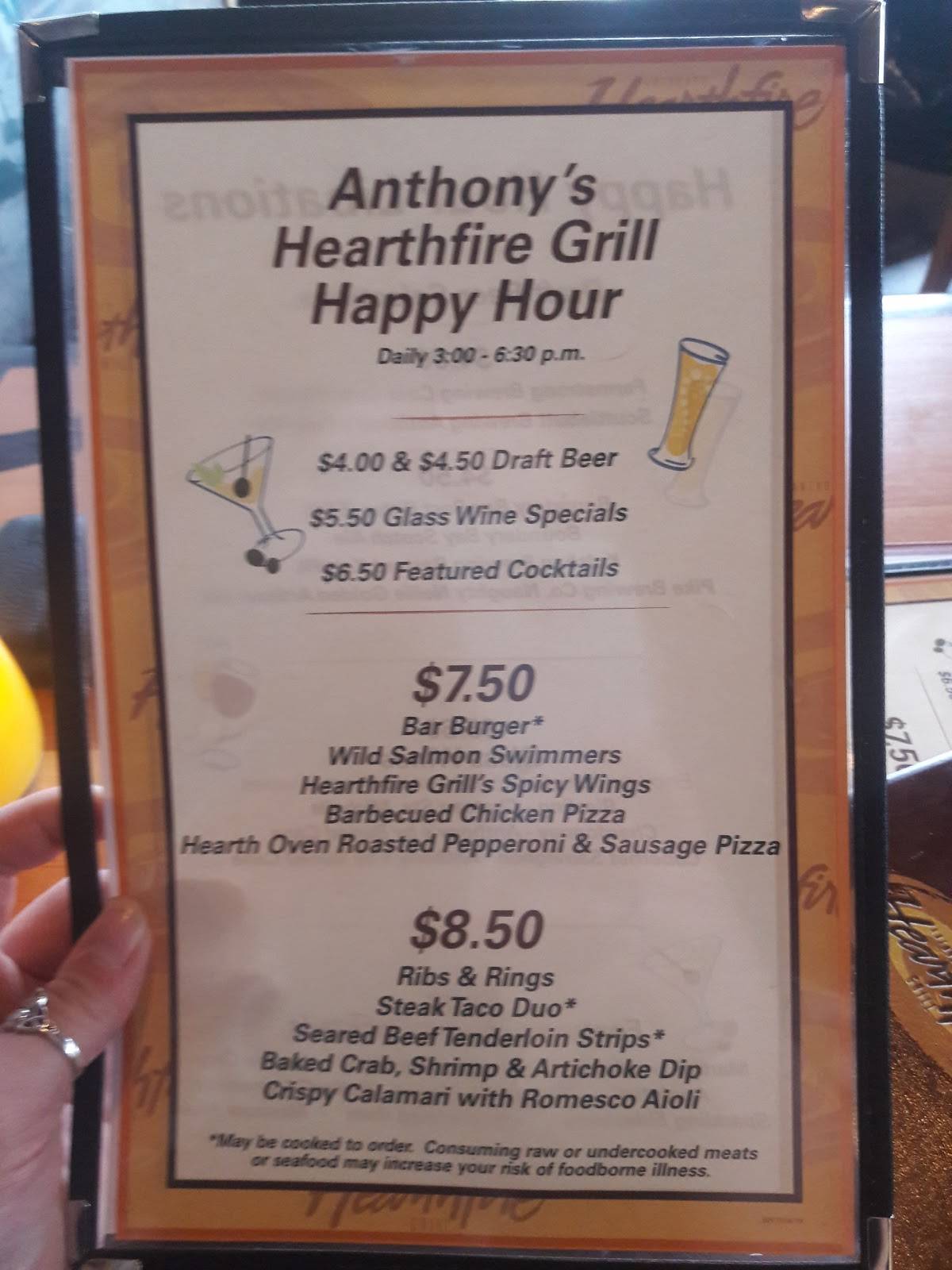 Menu at Anthony's Hearthfire Grill, Bellingham steakhouse, Bellingham