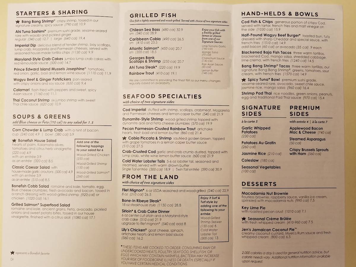 Menu At Bonefish Grill Restaurant, Myrtle Beach, N Kings Hwy