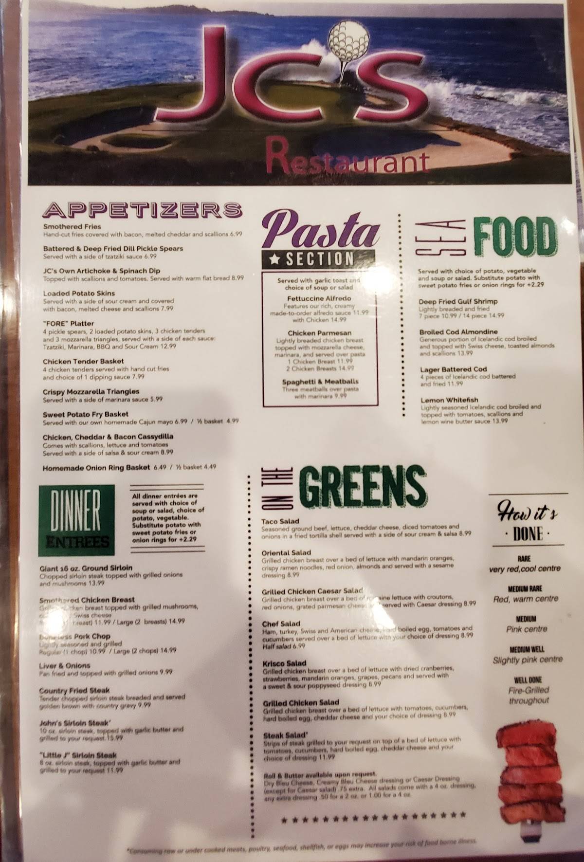Menu at JC's Restaurant, Burton