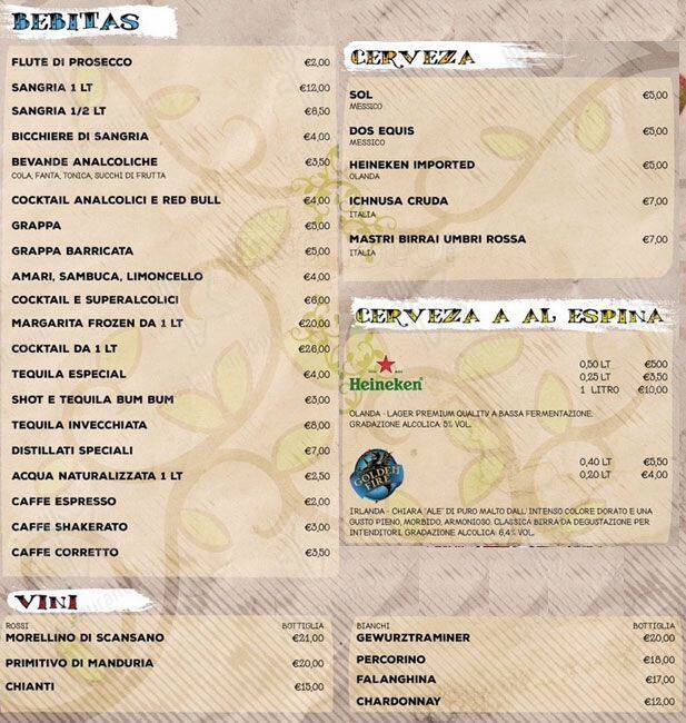 Charro Cafe' menu
