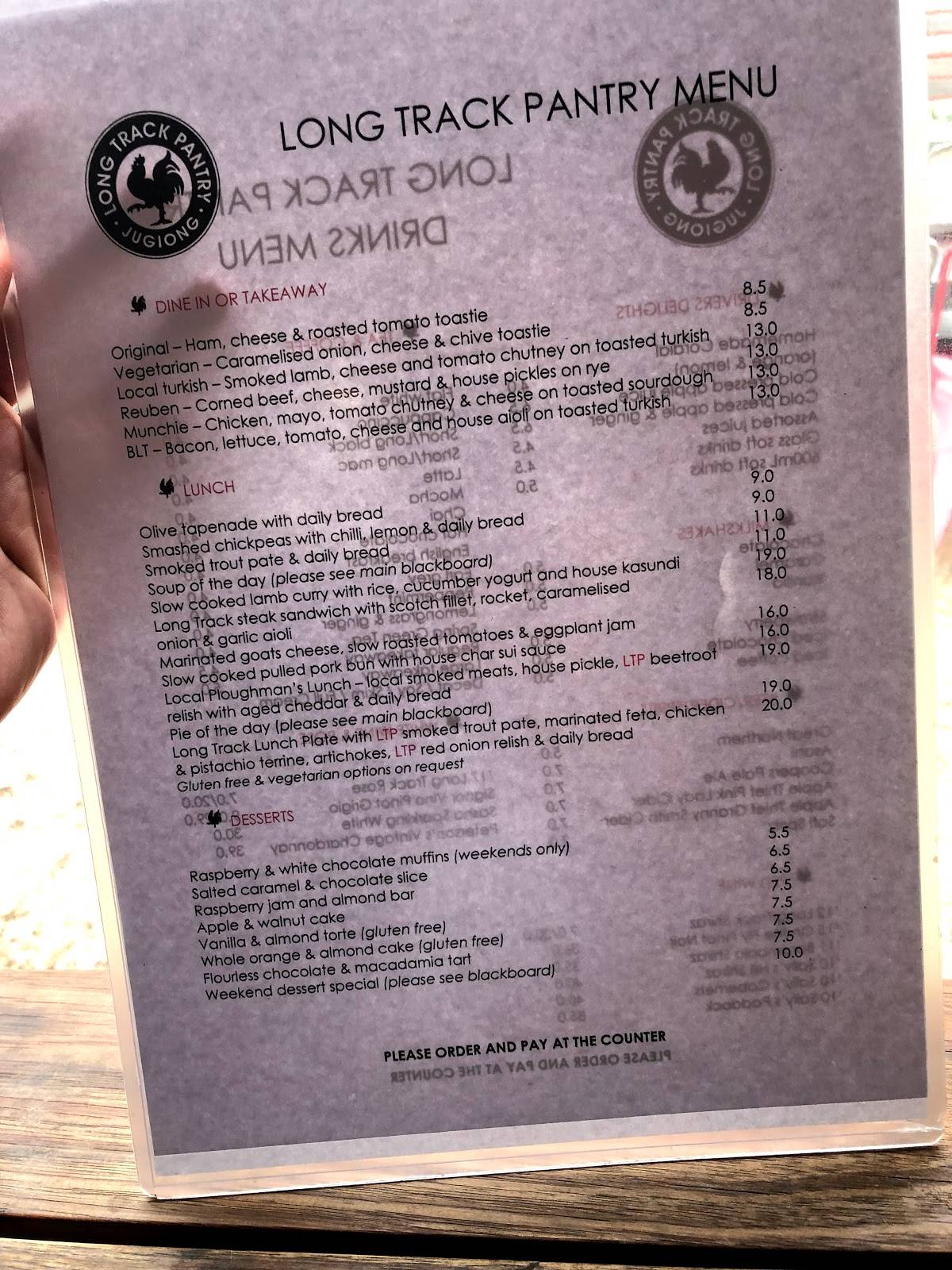 Menu at Long Track Pantry cafe, Jugiong