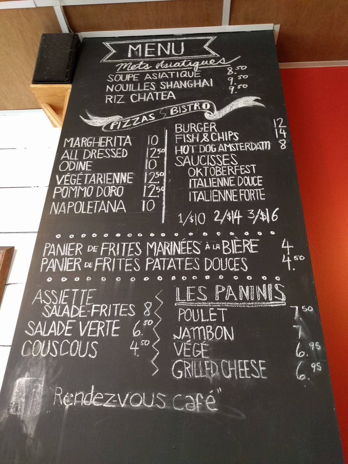 Menu au Rendez Vous Café, Cowansville