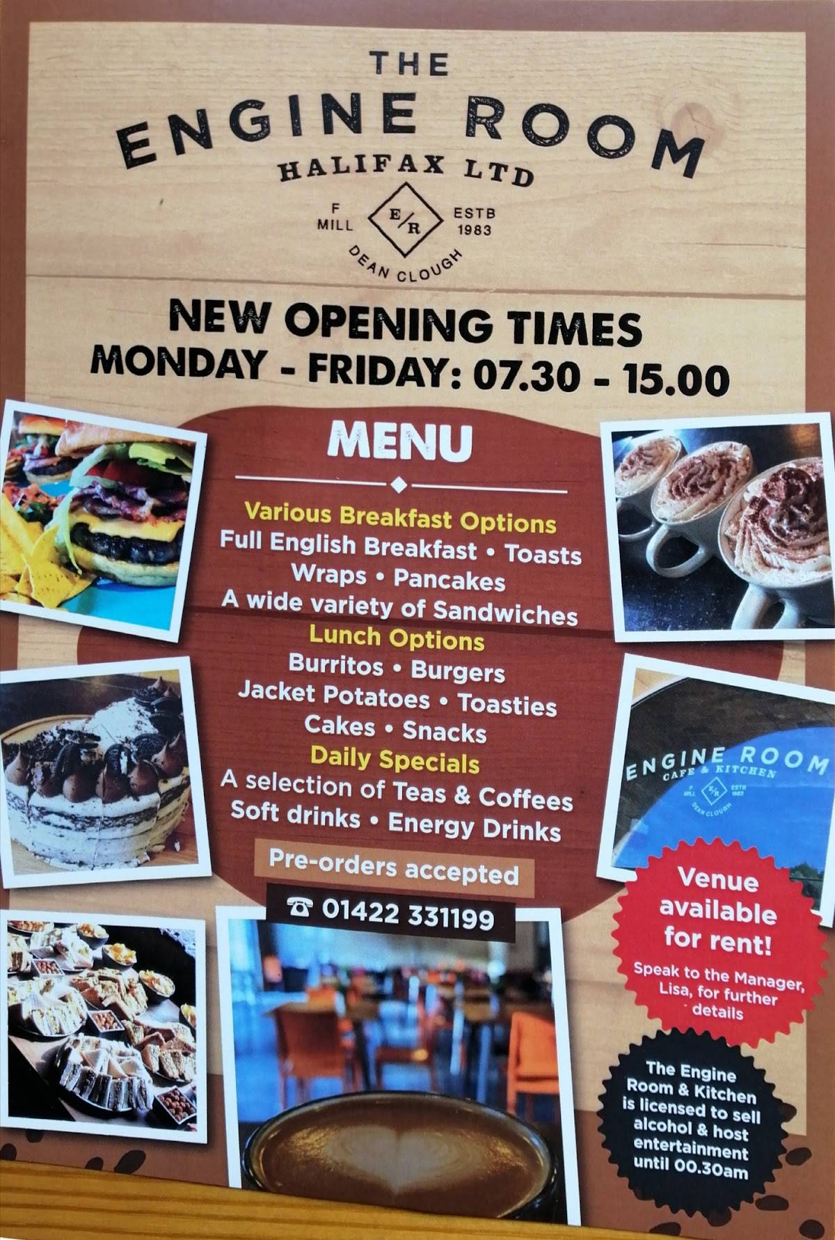 Menu at The Engine Room cafe, Halifax