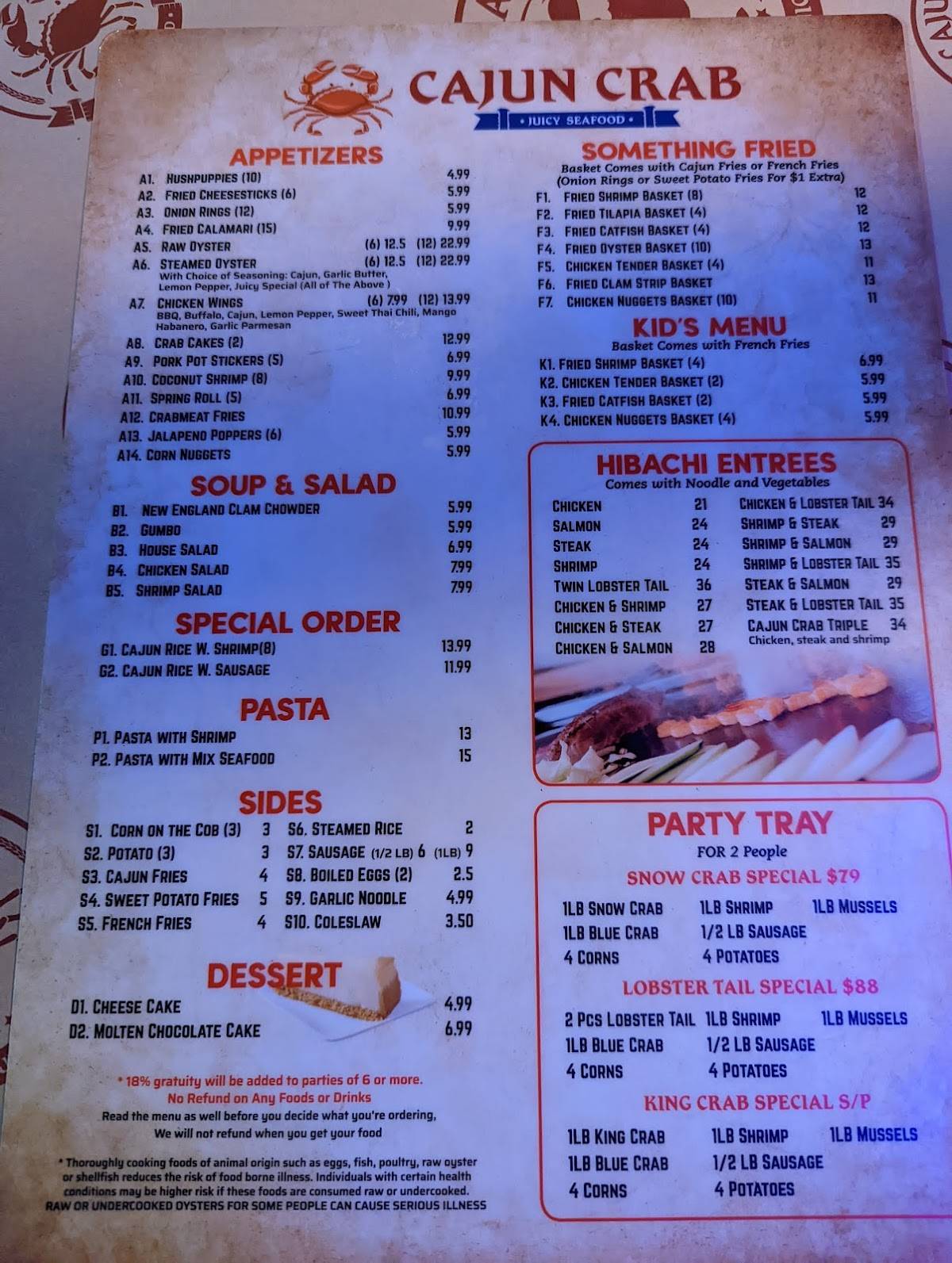 Menu at Cajun Crab Juicy Seafood & Bar, Tamarac