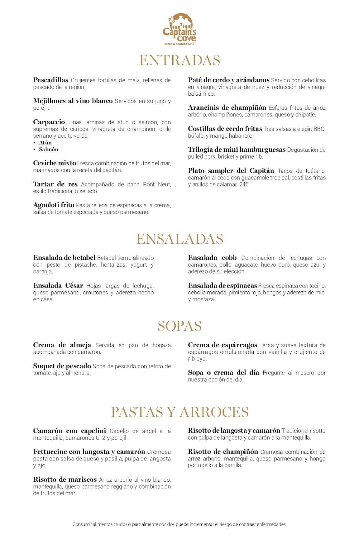 Menu at Captain's Cove steakhouse, Cancún, Blvd. Kukulcan KM16.5