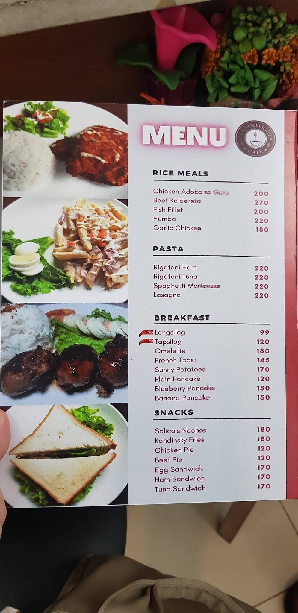 Menu at Candlelight Cafe, Lipa, President Jose P. Laurel Hwy