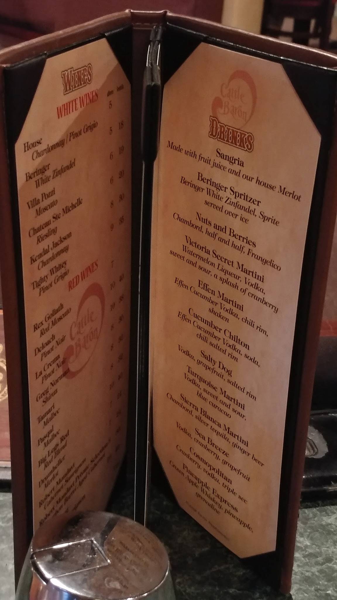 Menu at Cattle Baron, Ruidoso, 657 Sudderth Dr