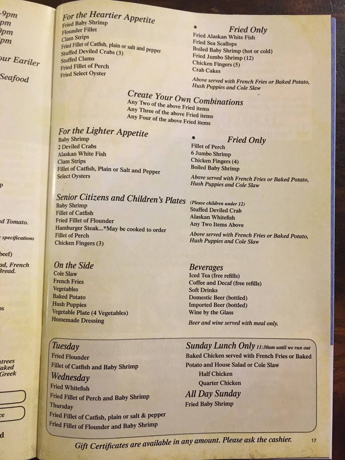Menu at Coach House Seafood & Steak steakhouse, Black Mountain