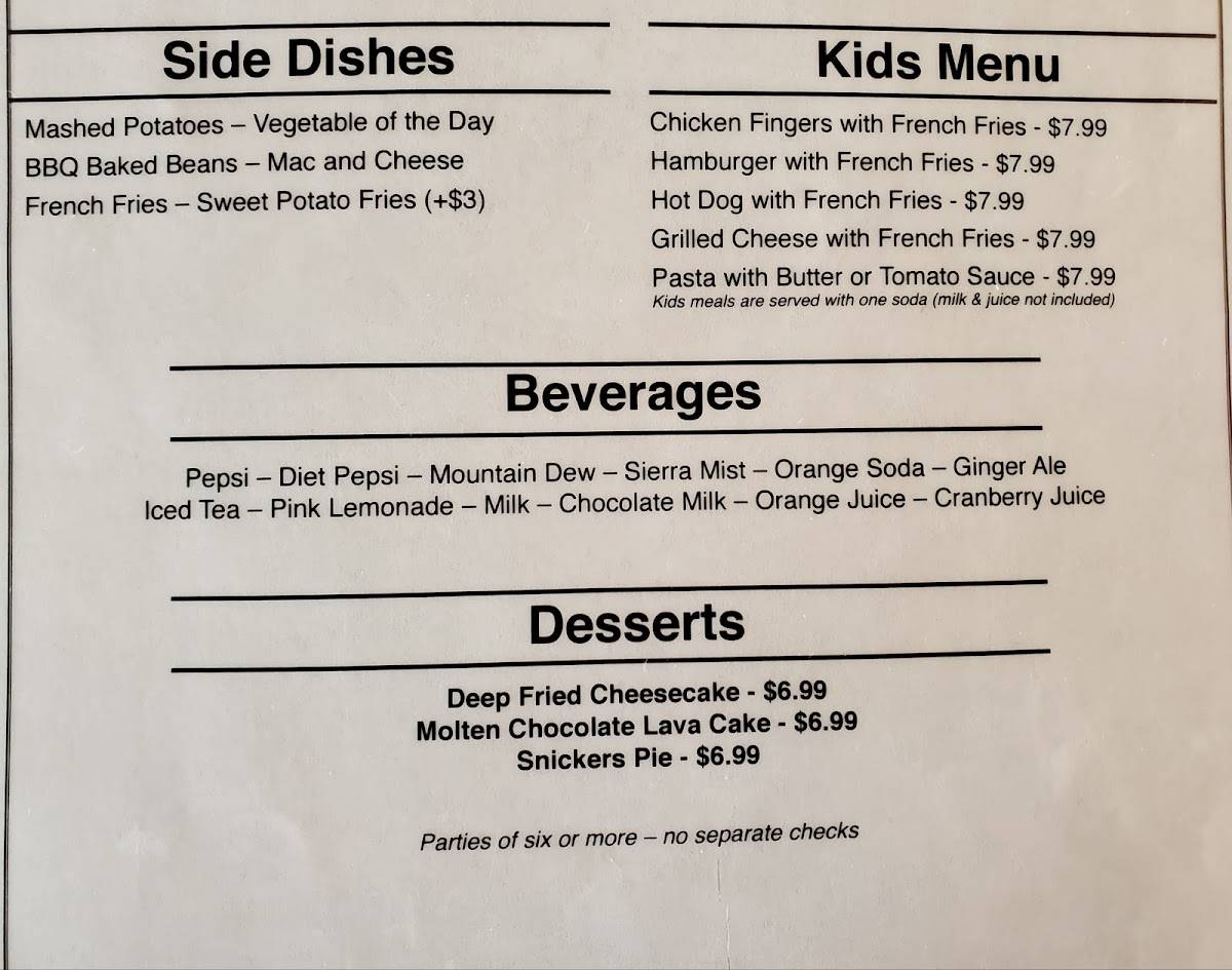 Menu at Coleman's Dock Of The Bay restaurant, Alexandria Bay