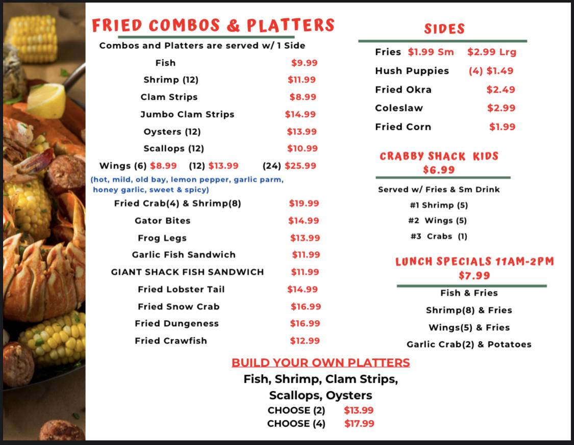 Menu at CRAB SHACK 386 restaurant, Bunnell