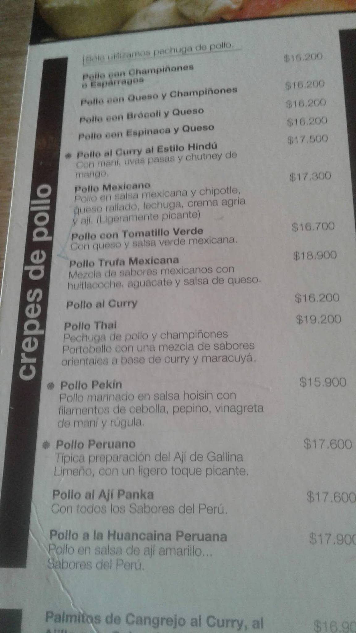 Carta del restaurante Crepes & Waffles Centro Comercial Bazaar, Chía