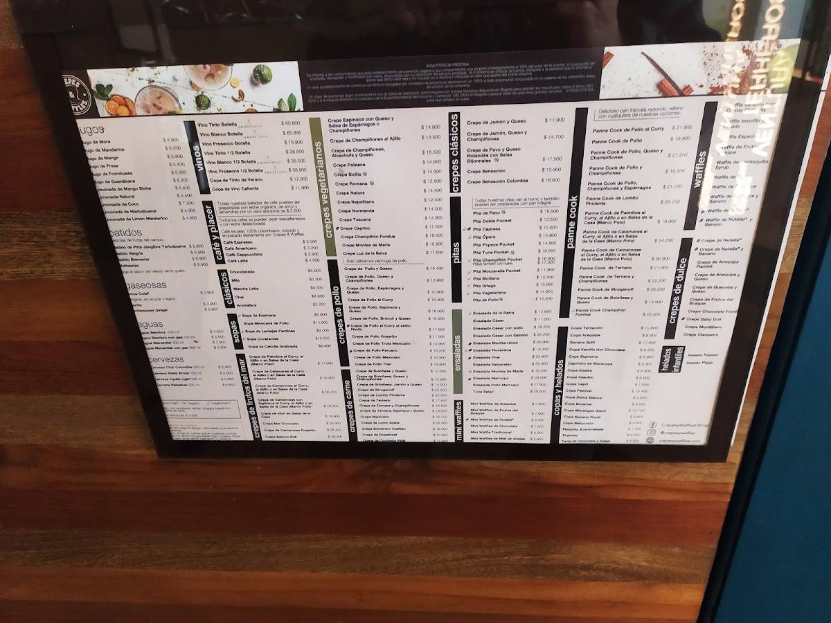 Carta del restaurante Crepes & Waffles Centro Comercial Ventura