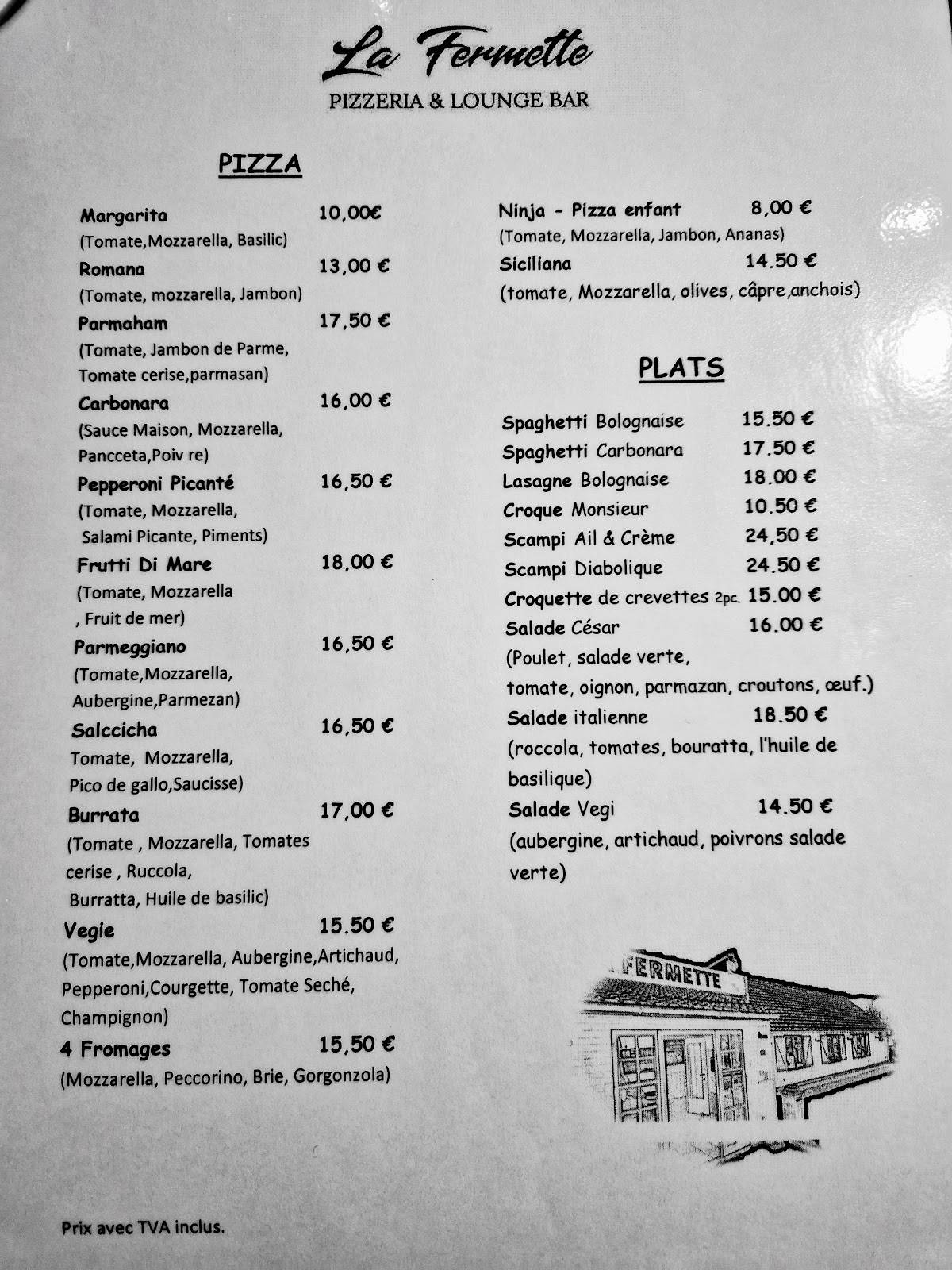 Menu au La Fermette Adinkerke, La Panne