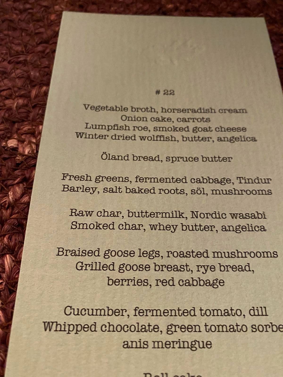 Menu at Dill Restaurant, Reykjavík, Laugavegur 59