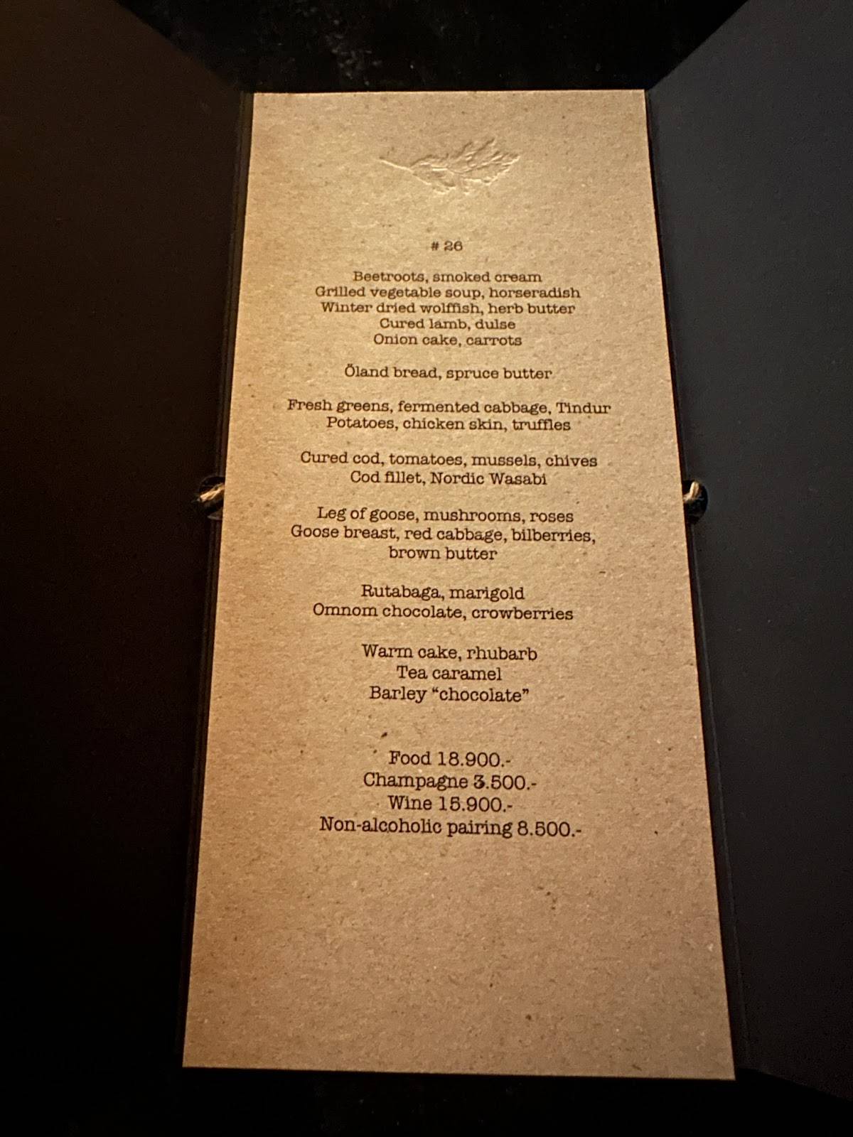 Menu at Dill Restaurant, Reykjavík, Laugavegur 59