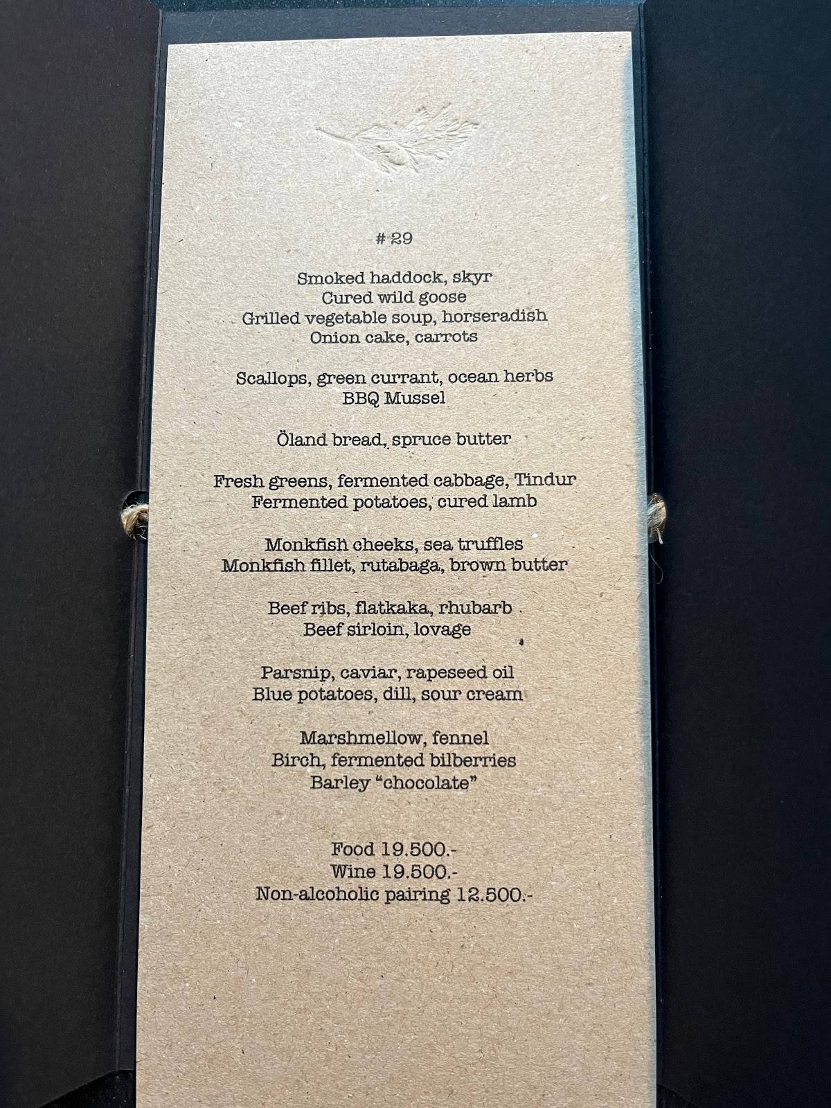 Menu at Dill Restaurant, Reykjavík, Laugavegur 59