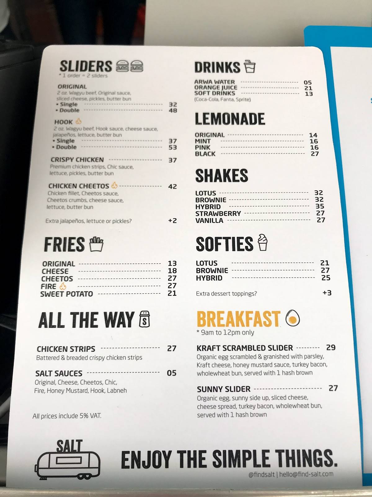 Menu at SALT KITE BEACH restaurant, Dubai, Kite Beach 2C St