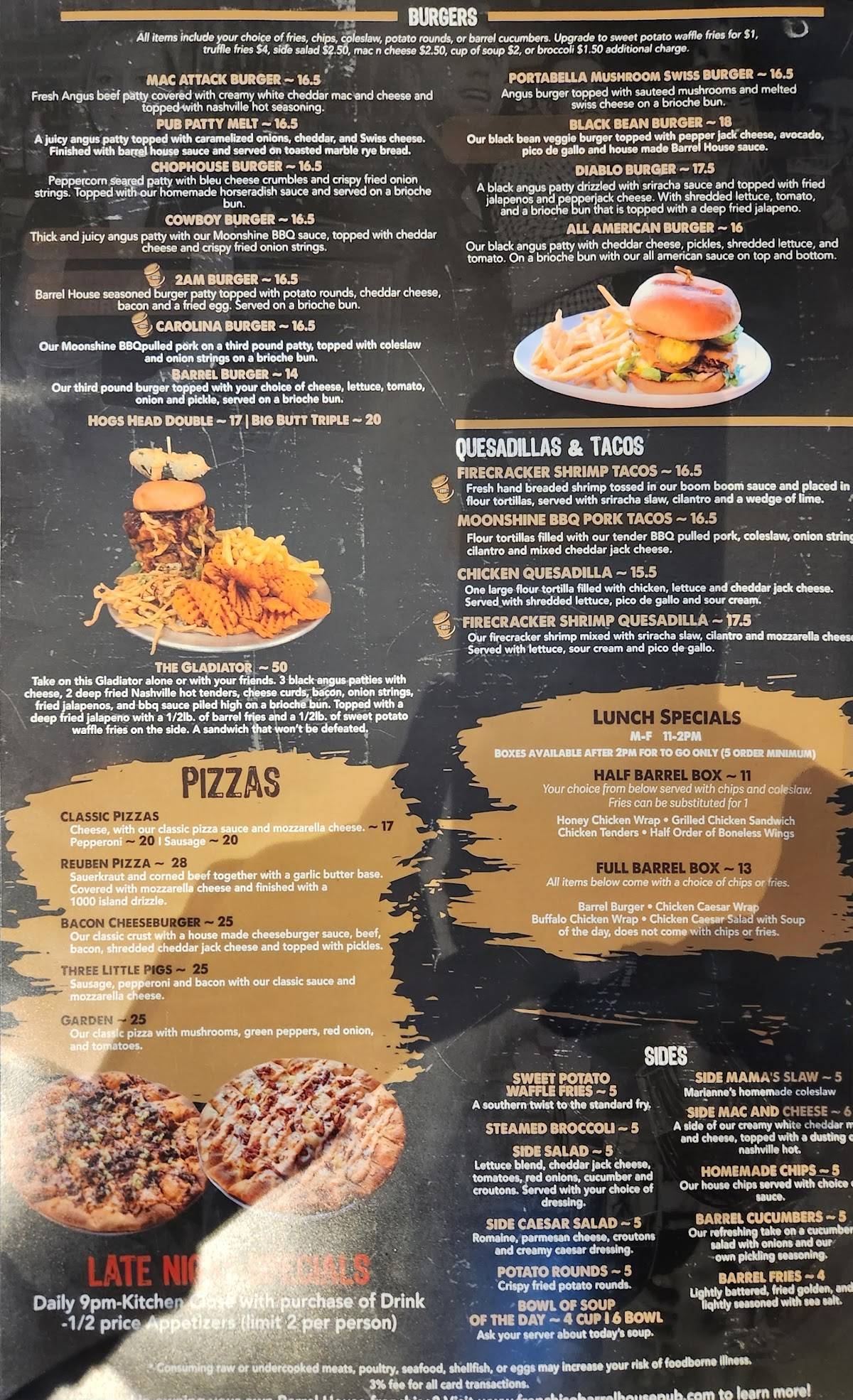 Menu at Barrel House, Dubuque
