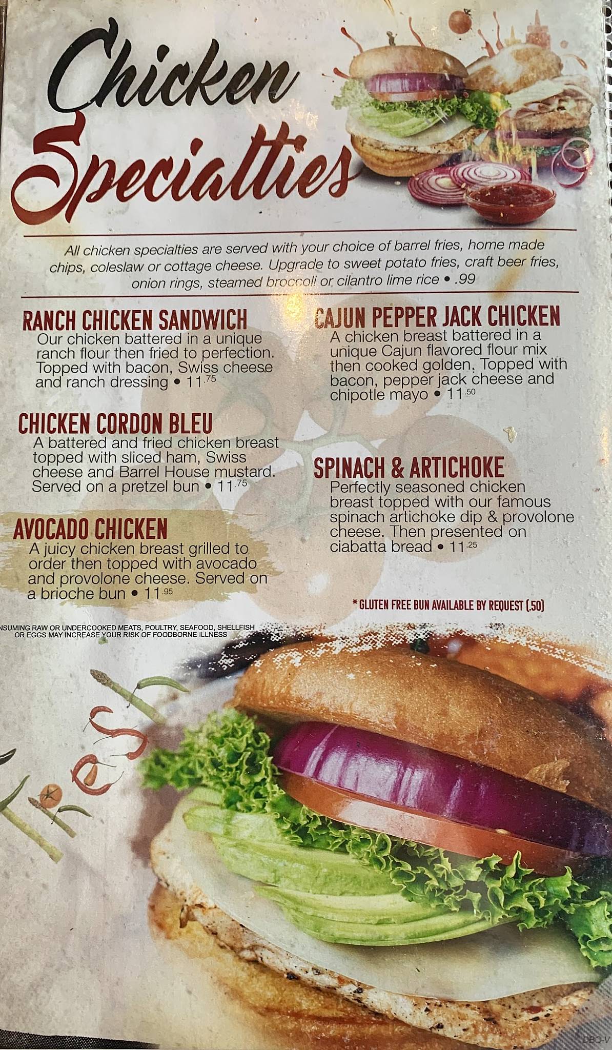 Menu at Barrel House, Dubuque