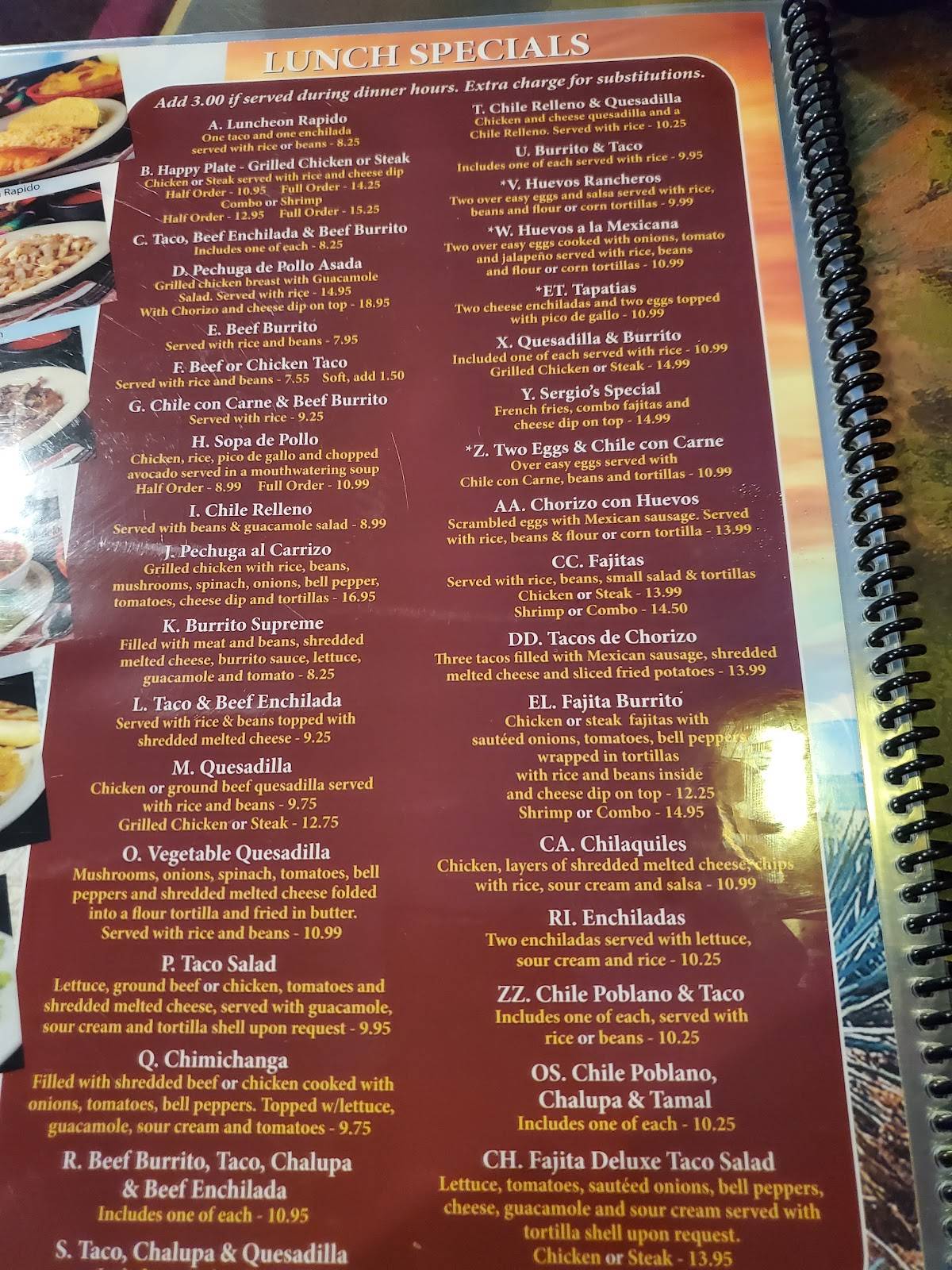 Menu at El Carrizo Restaurant, Columbus