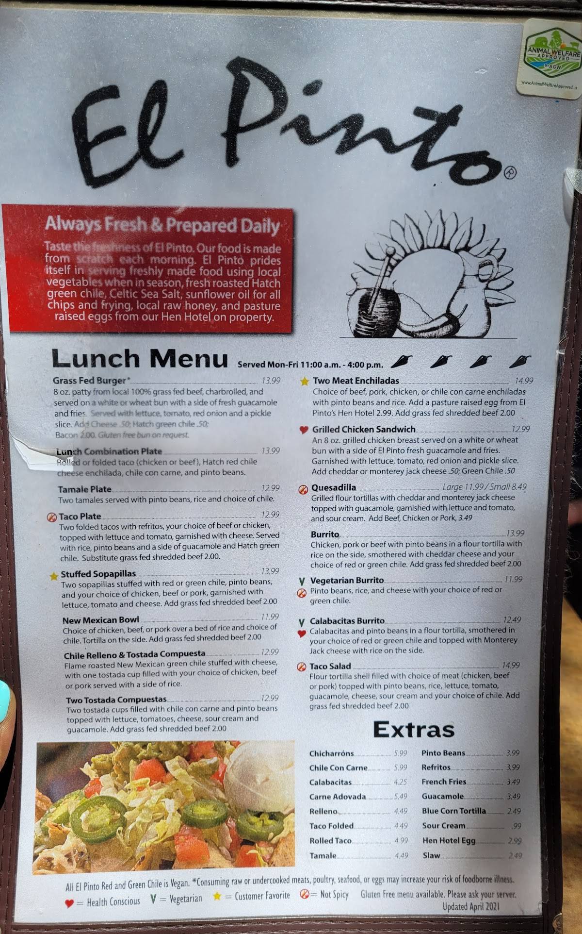 Menu at El Pinto Restaurant, Albuquerque, 4th St NW