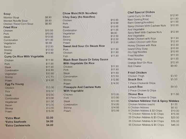 Menu at Elsdon takeaways, Porirua