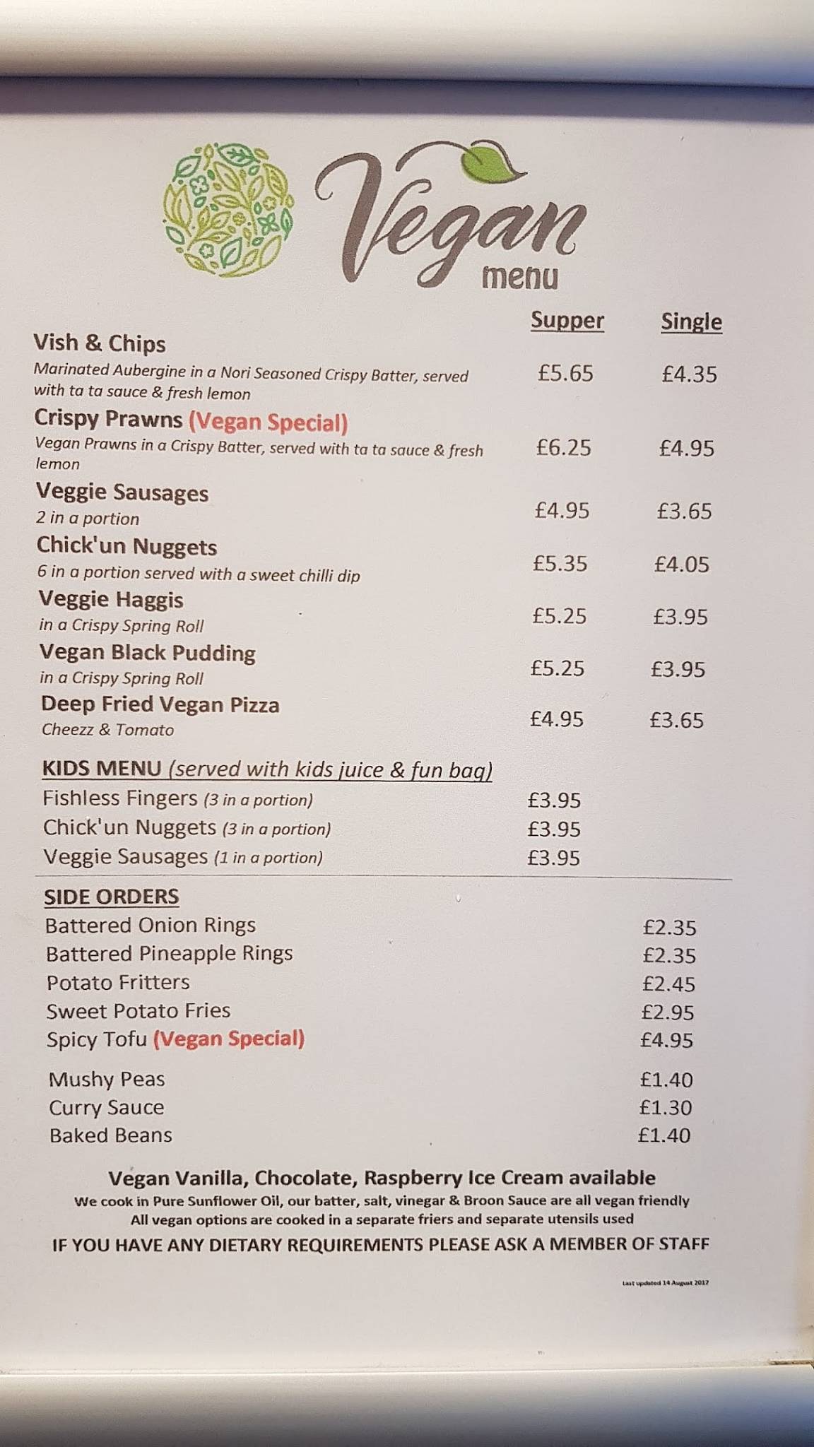 Menu at Land & Sea Fish & Chip Shop fast food, Polmont