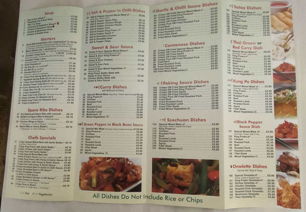 Menu at The Great Wall Chinese Takeaway fast food, Hyde