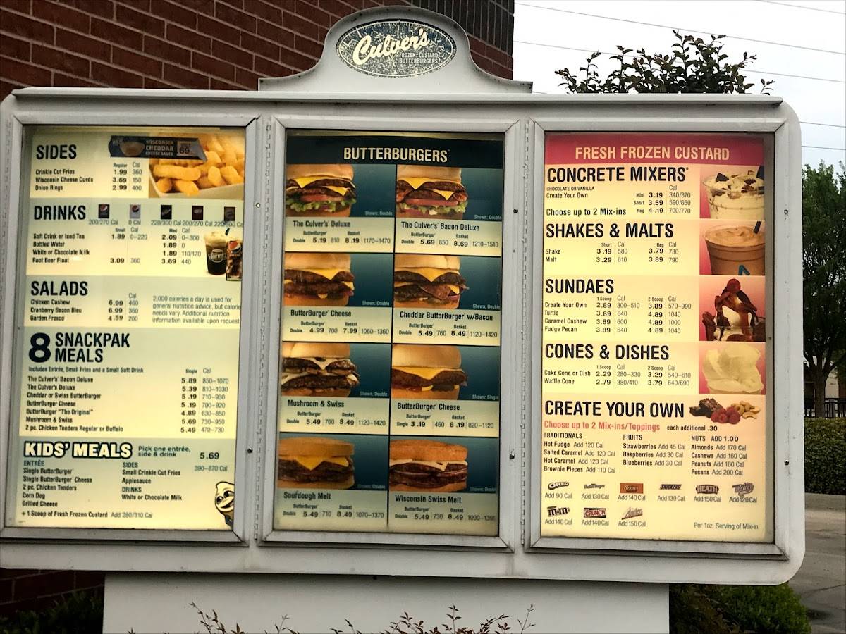 Menu at Culver’s fast food, Flower Mound, Flower Mound Rd