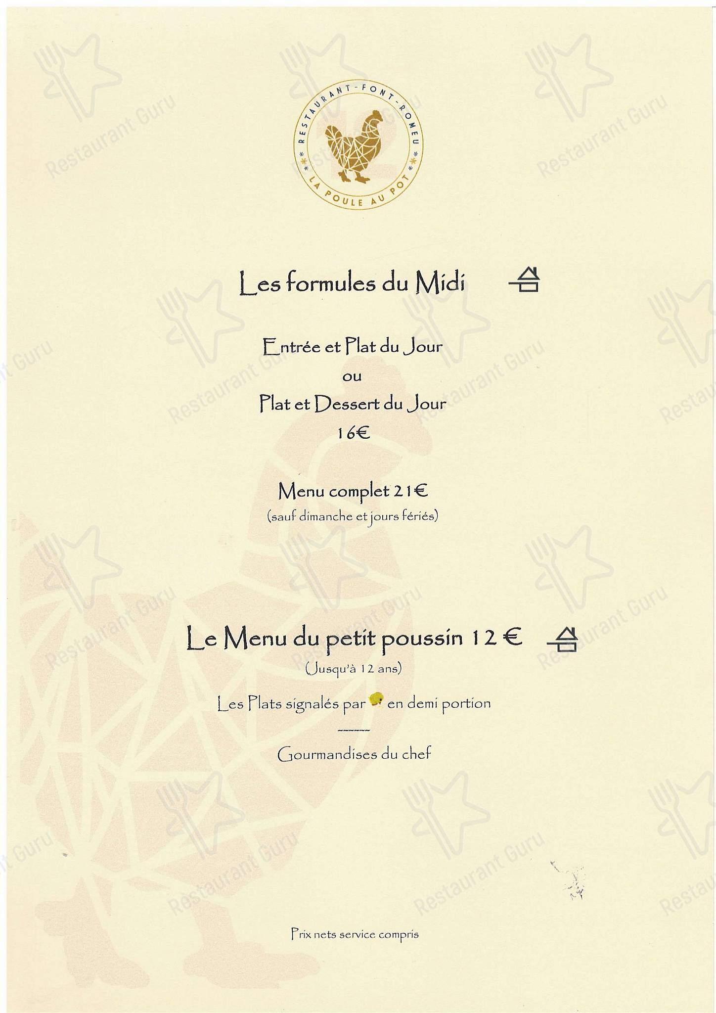 Menu Au La Poule Au Pot Restaurant Font Romeu Odeillo Via