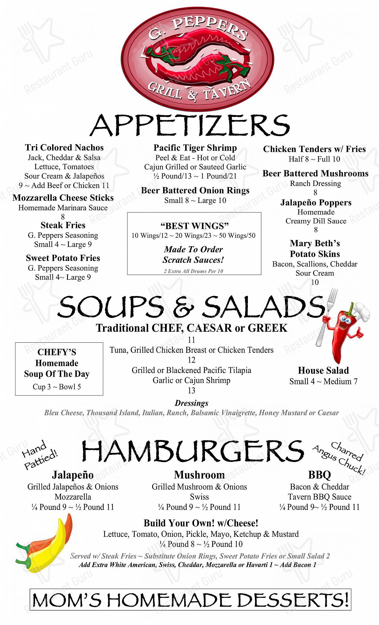 Menu at G Peppers Grill & Tavern pub & bar, Citrus Park