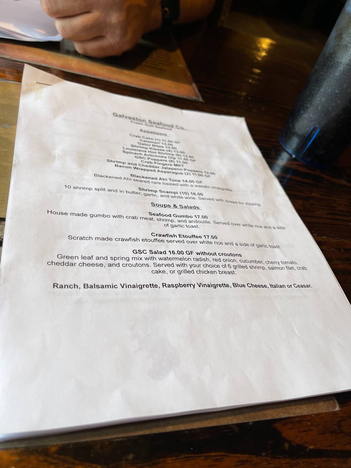 Menu at Galveston Seafood Company restaurant, Abilene