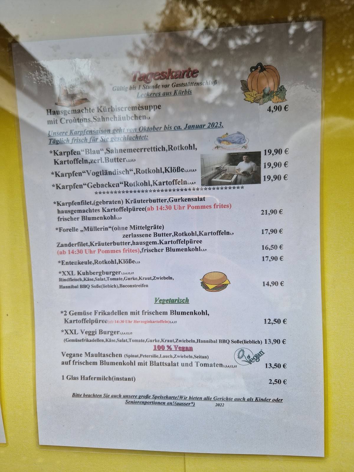 Speisekarte von Gaststätte Kuhbergbaude restaurant Netzschkau