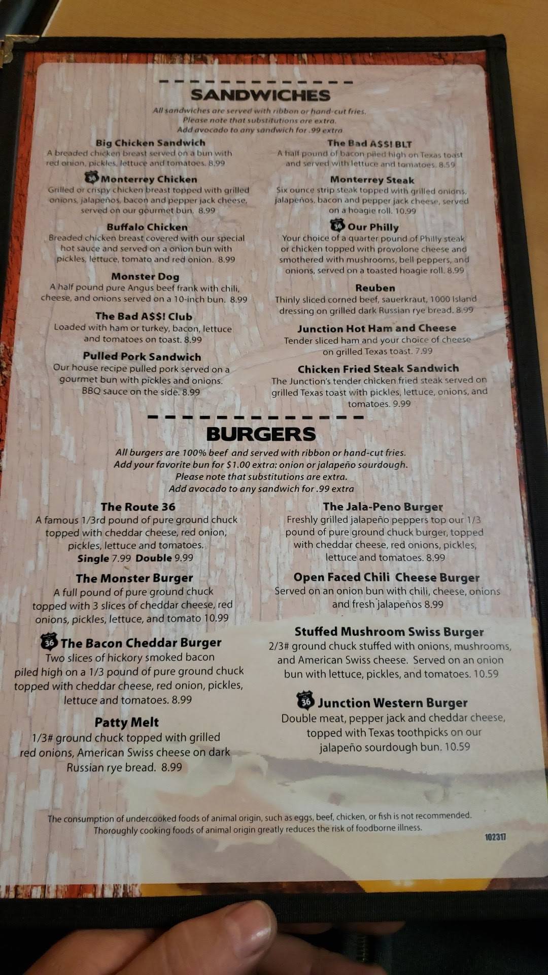 Menu at Junction on Route 36 pub & bar, Gatesville, TX36 N