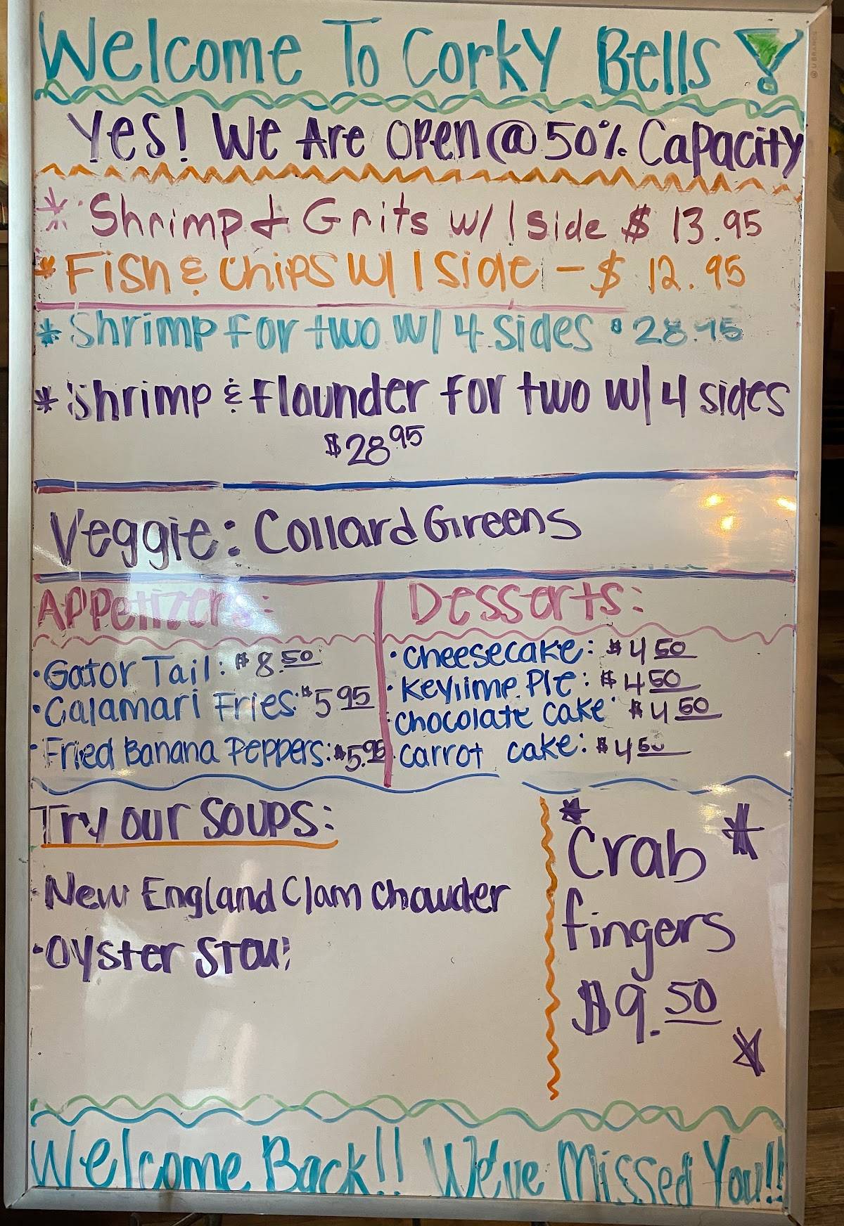 Menu at Corky Bell's Seafood & Steaks steakhouse, Fleming Island
