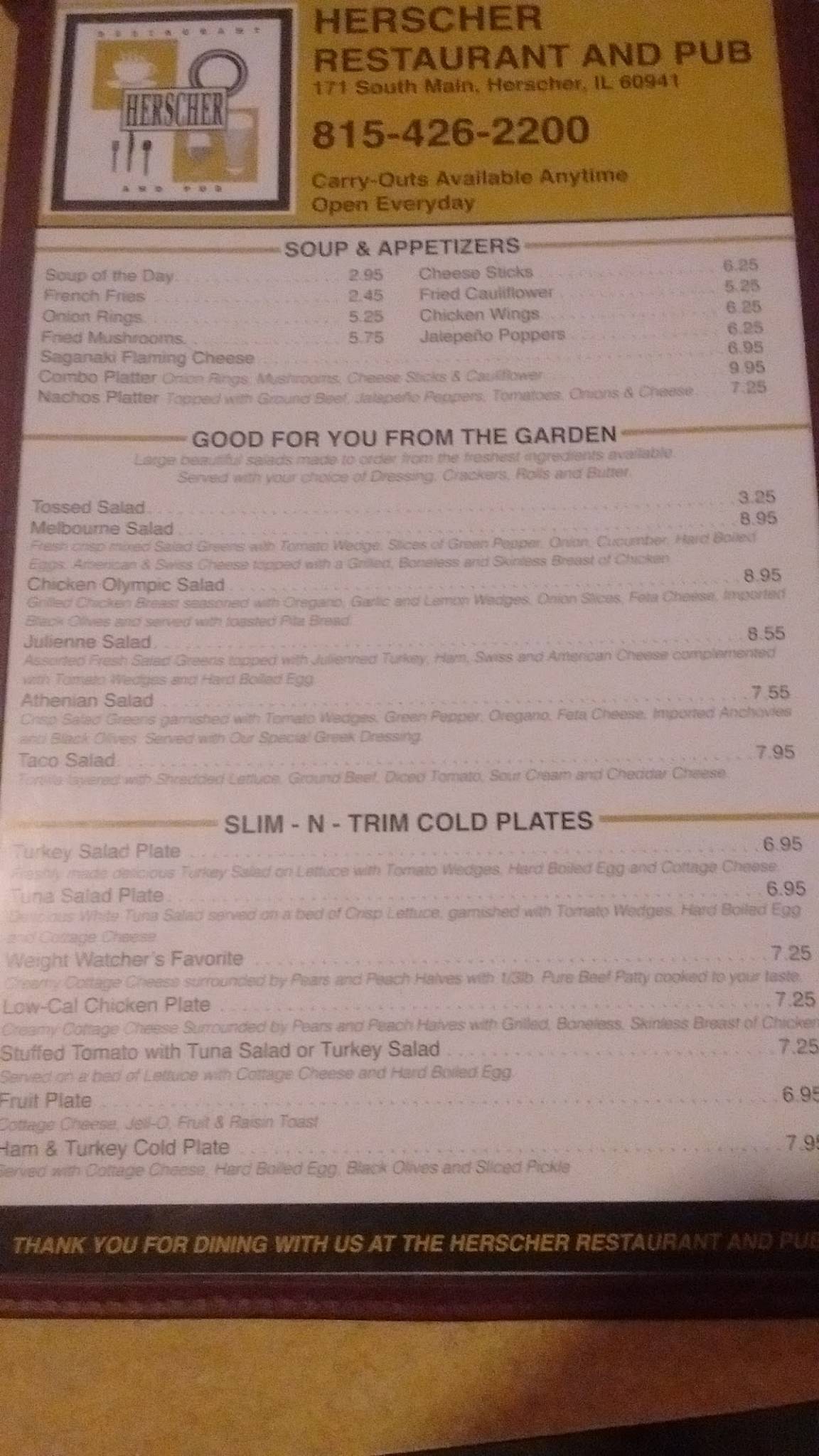 Menu at Herscher Restaurant And Pub, Herscher