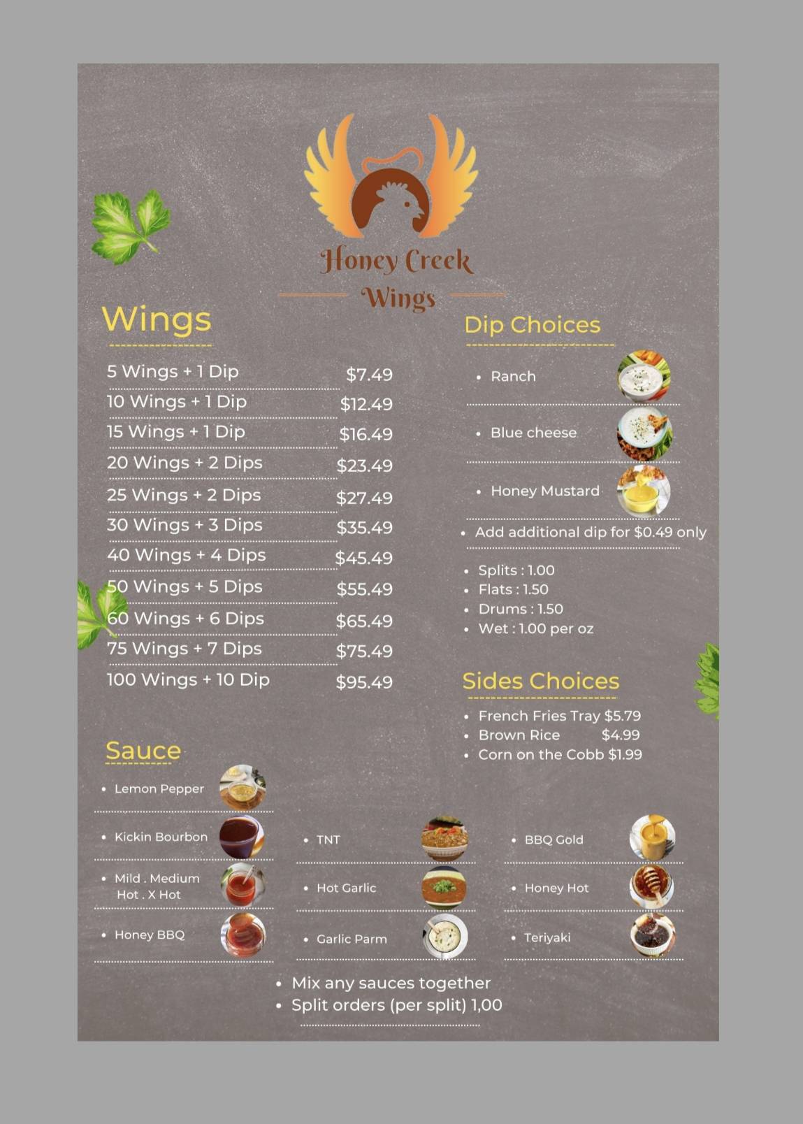 Menu at Honey Creek Wings restaurant, Conyers, Honey Creek Rd SE