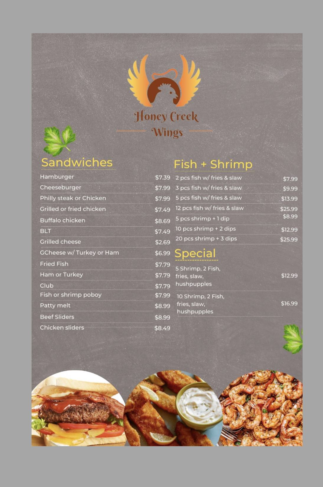 Menu at Honey Creek Wings restaurant, Conyers, Honey Creek Rd SE