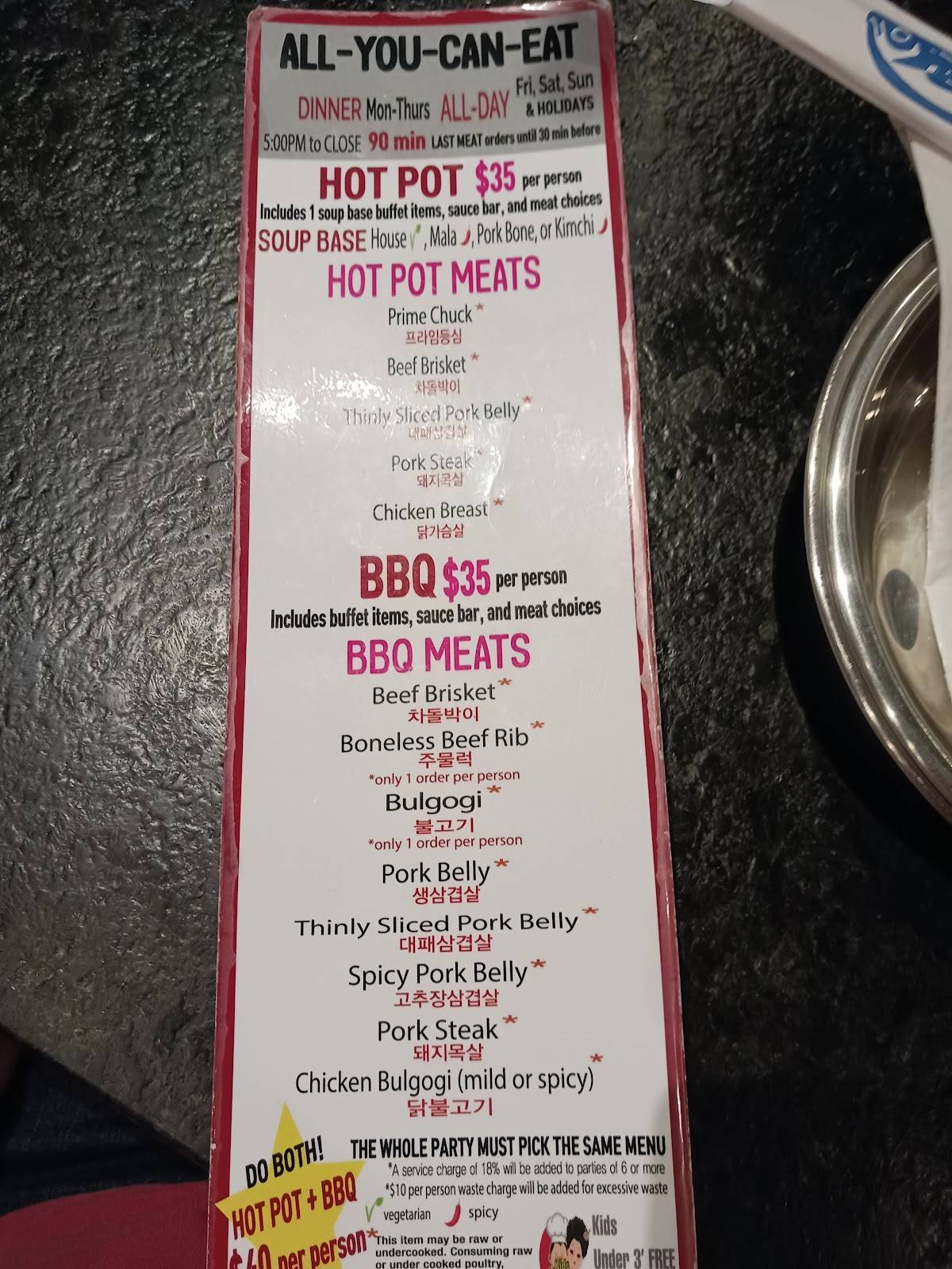 Menu at Honey Pig Hot Pot + Korean BBQ, Manassas