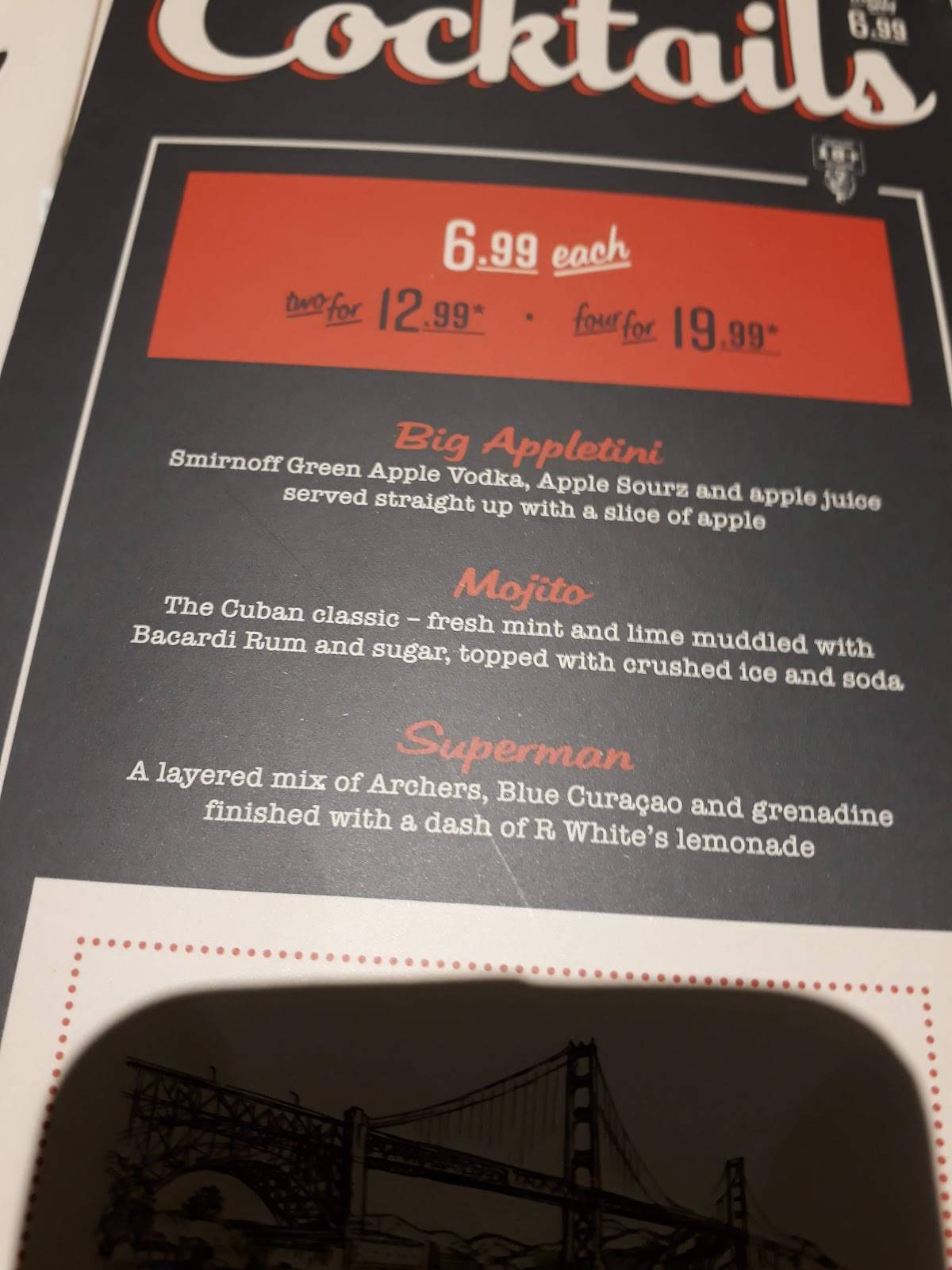 Menu at Huck's restaurant, Elveden