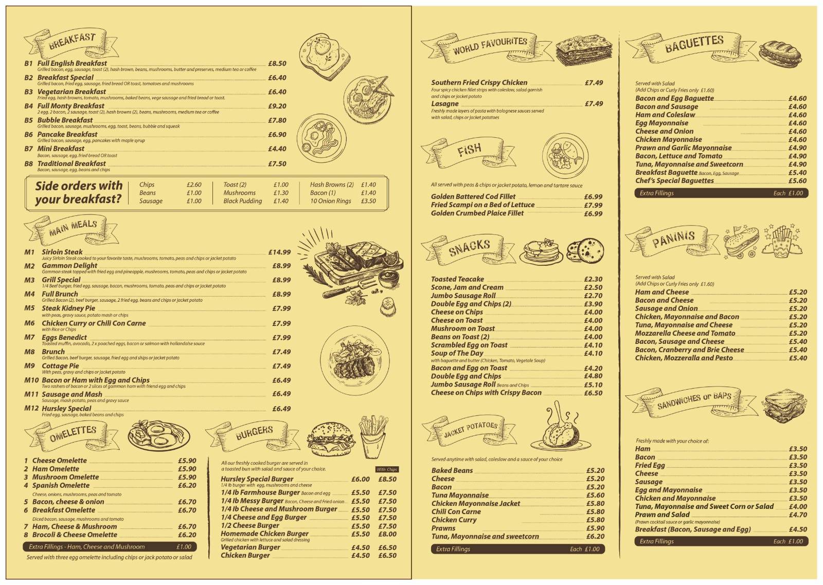 Menu at Hursley Cafe, Eastleigh