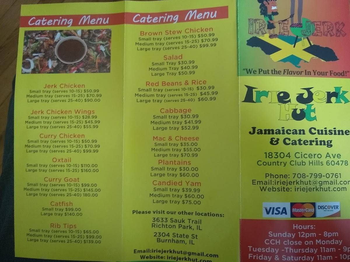 Menu at Irie Jerk Hut 3 restaurant, Country Club Hills