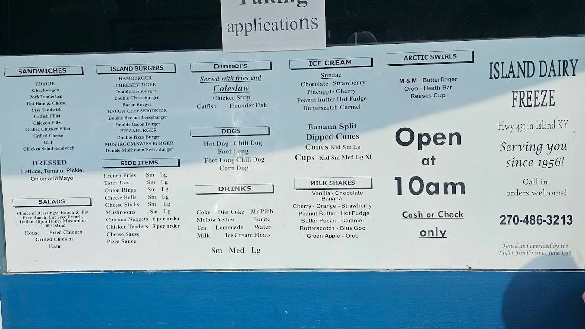 Menu at Dairy Freeze restaurant, Island