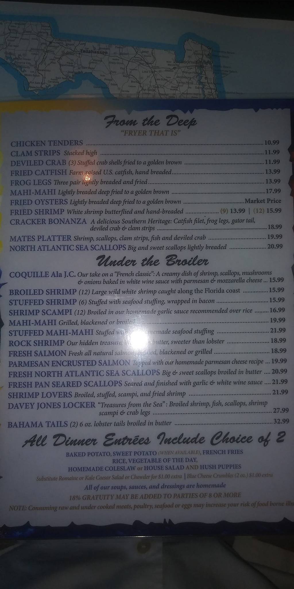 Menu at JC's Riptides steakhouse, Edgewater