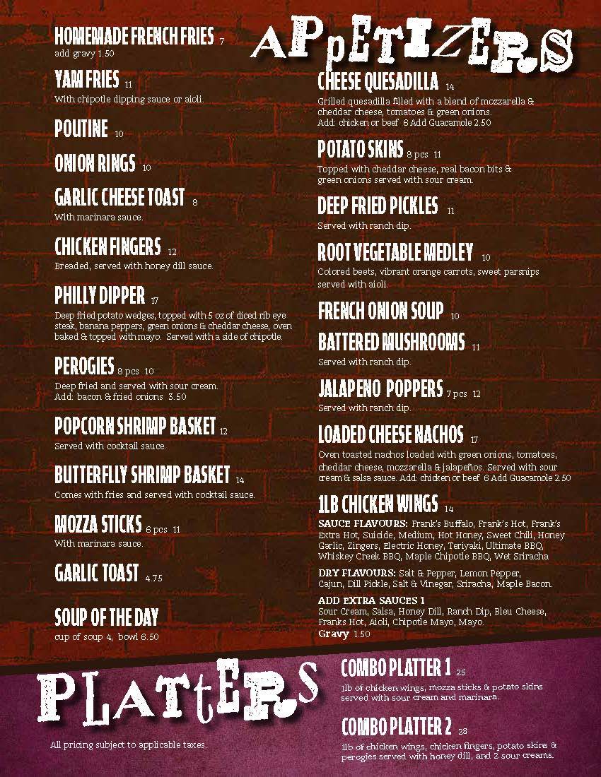 Menu at Jeffrey's Restaurant, Winnipeg