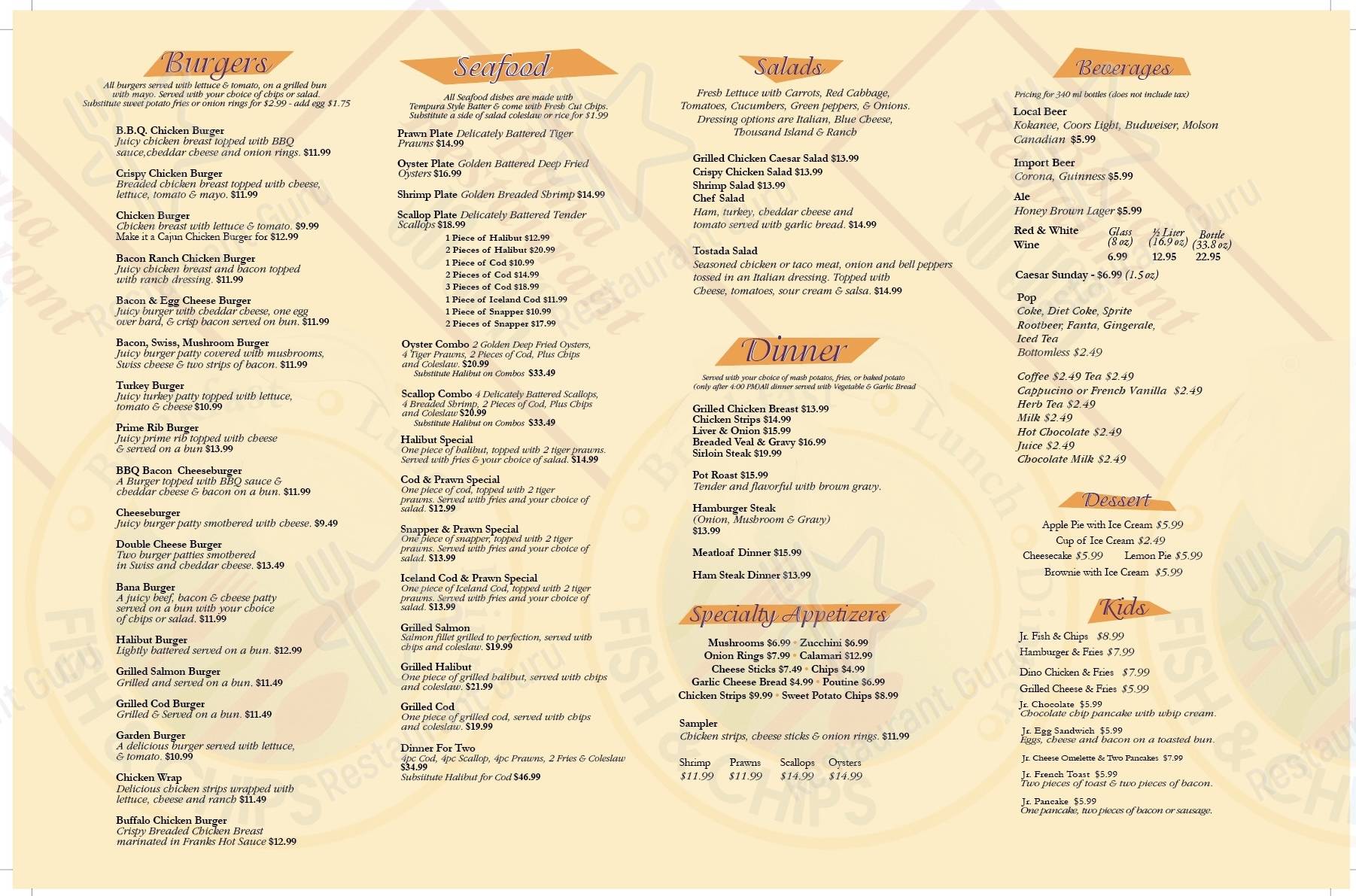 Menu at Jojo's Fish & Chips Bana Restaurant, Abbotsford