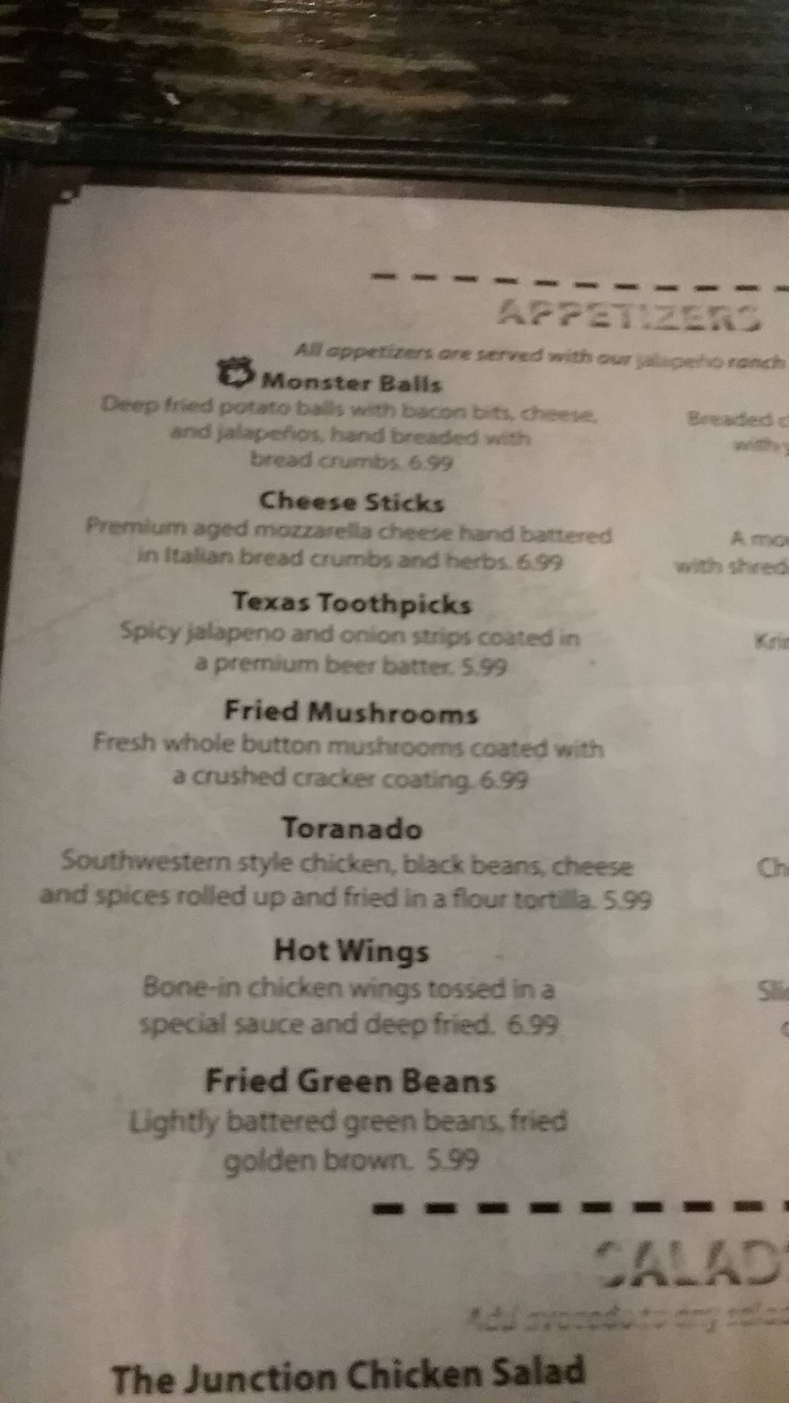 Menu at Junction on Route 36 pub & bar, Gatesville, TX36 N
