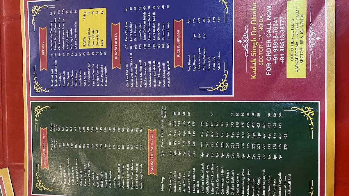 Menu at Khadak Singh Da Dhaba Sector 37, Noida