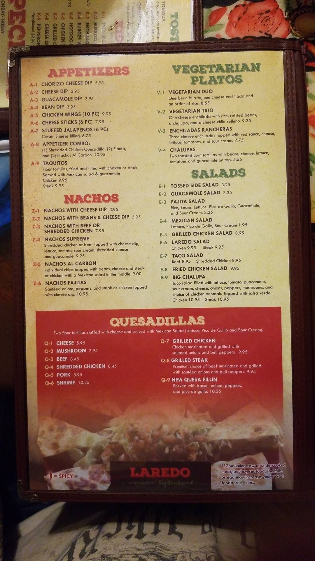 Menu at Laredo Mexican Restaurant, Starke