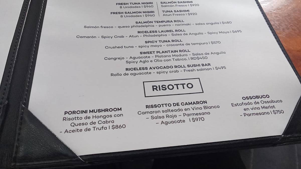 Carta del restaurante Laurel, Santo Domingo
